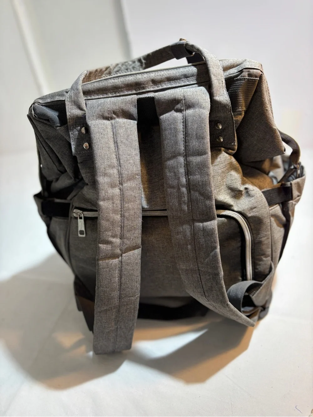 Keababies Gray Canvas Diaper bag Backpack with Leather Patch